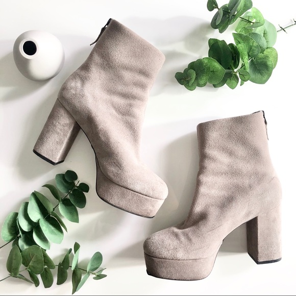 Topshop Shoes - Grey Suede Chunky Heel Platform Disco Booties